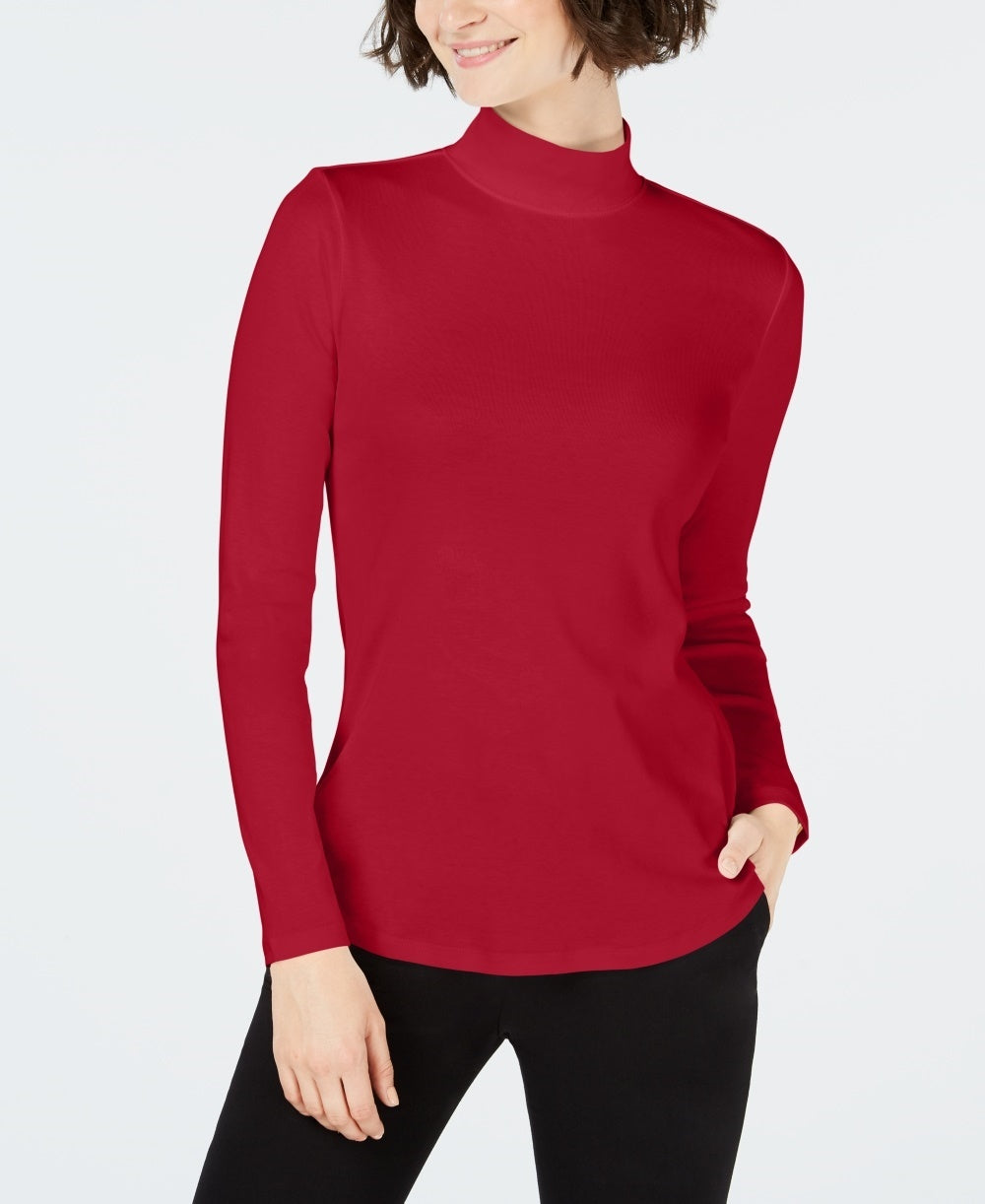 Charter Club Women's Cotton Mock-Neck Top  Medium Red Size X-Small