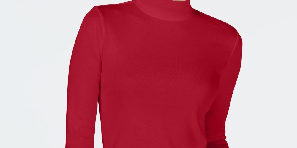 Charter Club Women's Cotton Mock-Neck Top  Medium Red Size X-Small