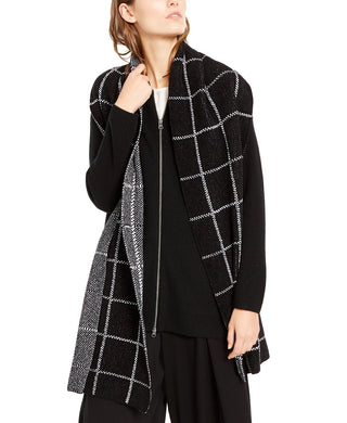 Eileen Fisher Women's Organic Cotton Plaid Scarf Black Size Regular