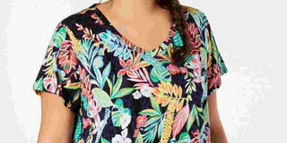 Calvin Klein Performance Women's Plus Size Cotton Island Cheetah Printed T-Shirt Navy Multi Size 1X