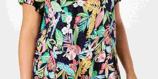 Calvin Klein Performance Women's Plus Size Cotton Island Cheetah Printed T-Shirt Navy Multi Size 1X