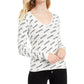 Guess Women's V-Neck Logo Sweater Brown Size X-Small