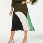Alfani Women's Colorblock Pleated MIDI Skirt Green Size Petite S/M