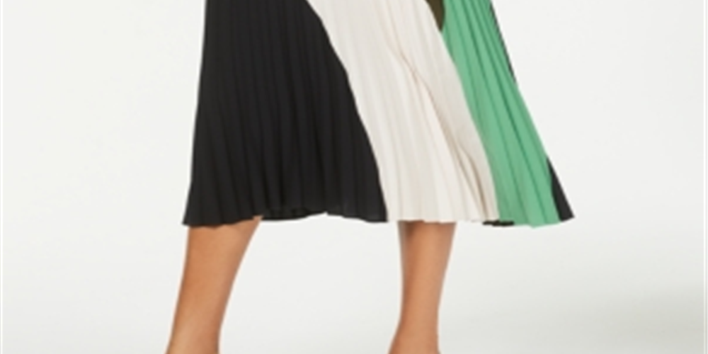 Alfani Women's Colorblock Pleated MIDI Skirt Green Size Petite S/M