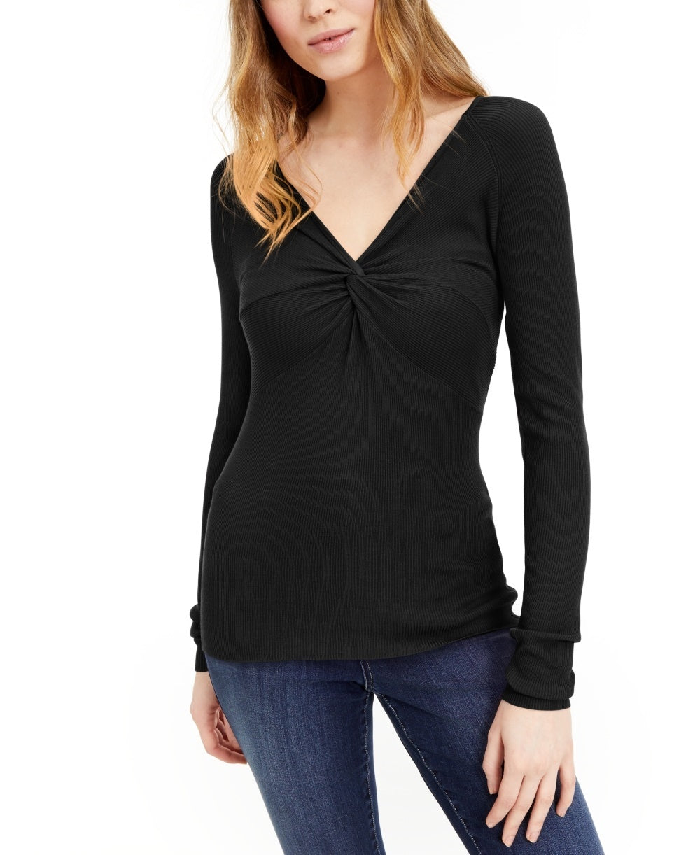 INC International Concepts Women's Twist-Front Sweater Black Size Small