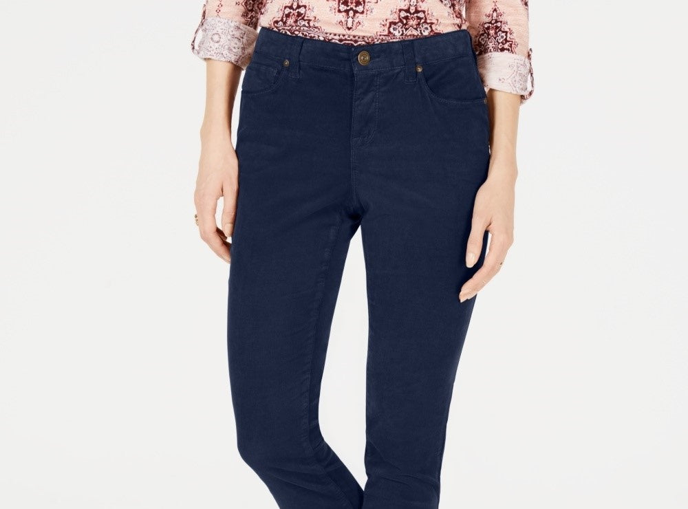 Style & Co Women's Petite Tummy Control Corduroy Pants Navy Size 6P