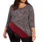 Alfani Women's Printed & Velvet Asymmetrical Top Black/multi Size 0X