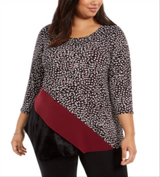 Alfani Women's Printed & Velvet Asymmetrical Top Black/multi Size 0X