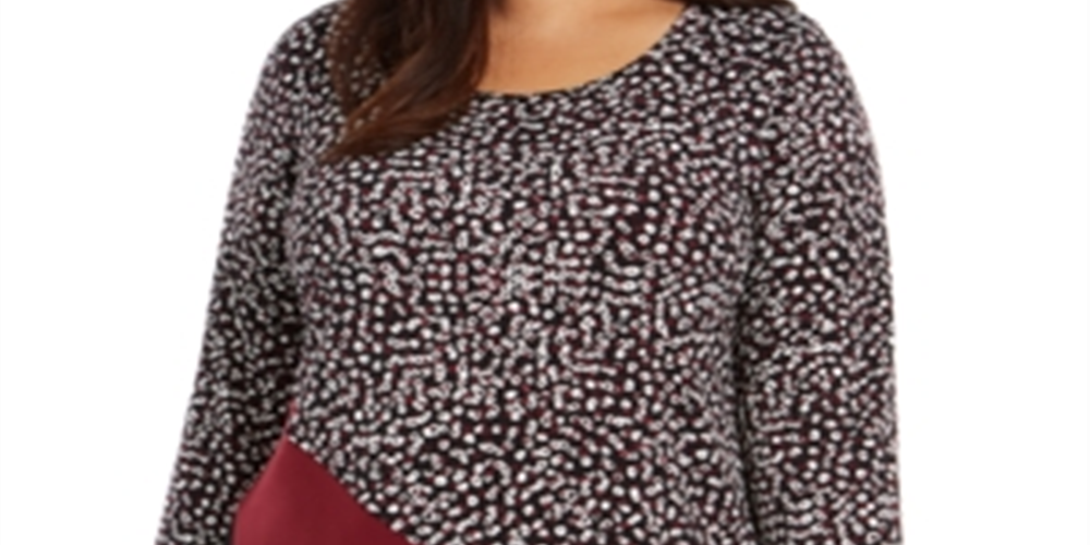 Alfani Women's Printed & Velvet Asymmetrical Top Black/multi Size 0X