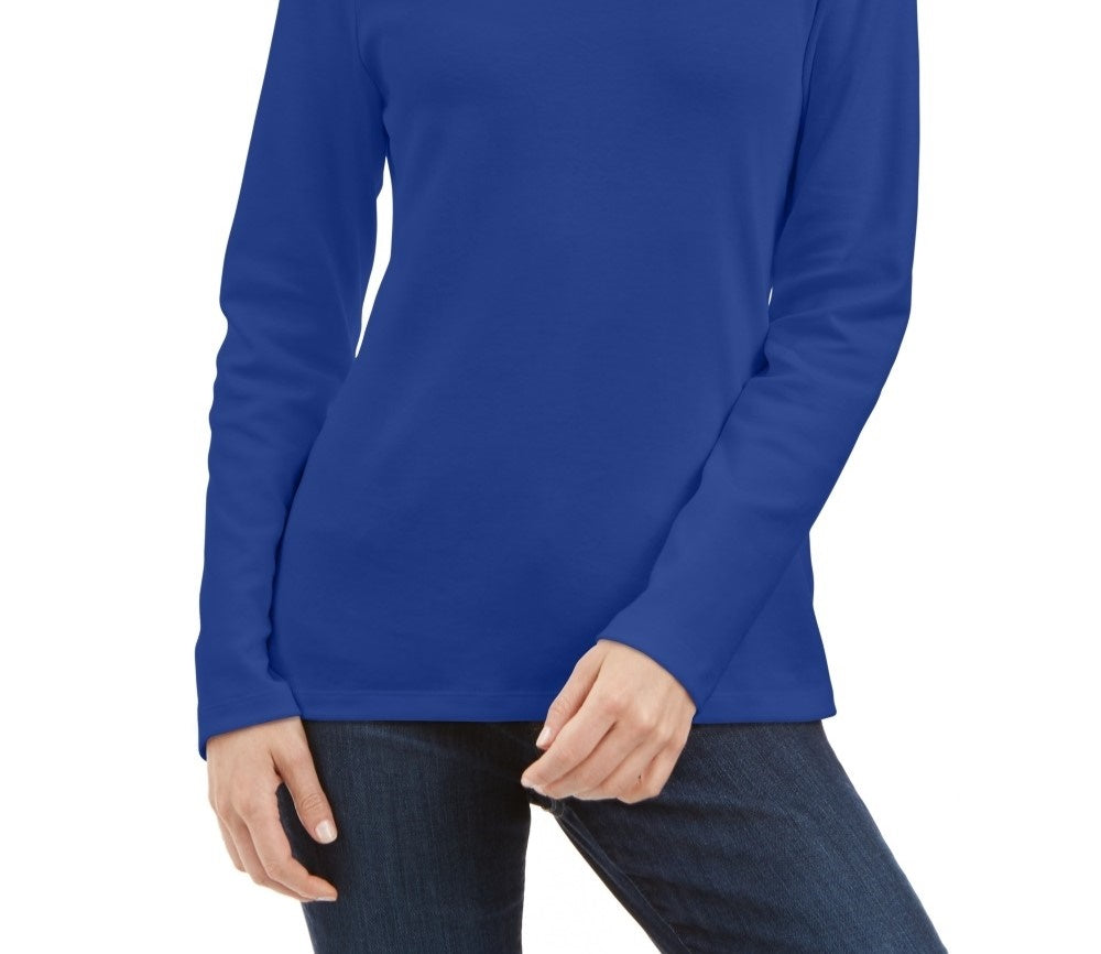 Karen Scott Women's Petite Cotton Turtleneck Top  Blue Size PM
