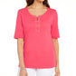 Karen Scott Women's Cotton Lace-Up Elbow-Sleeve Top Orange Size X-Small