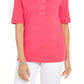 Karen Scott Women's Cotton Lace-Up Elbow-Sleeve Top Orange Size X-Small