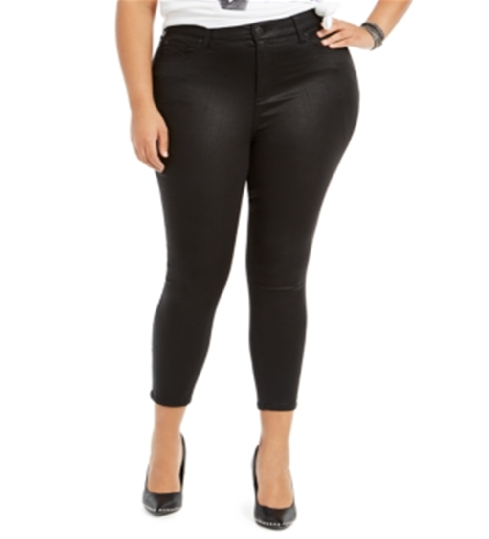 Celebrity Pink Women's Plus High Rise Coated Skinny Jeans Black Size 14W