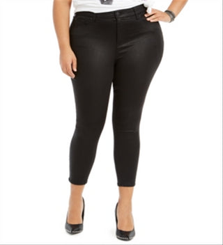 Celebrity Pink Women's Plus High Rise Coated Skinny Jeans Black Size 14W