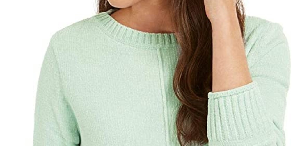 Style & Co Women's Textured Heather Long Sleeve Crew Neck Blouse Sweater Green Size X-Large