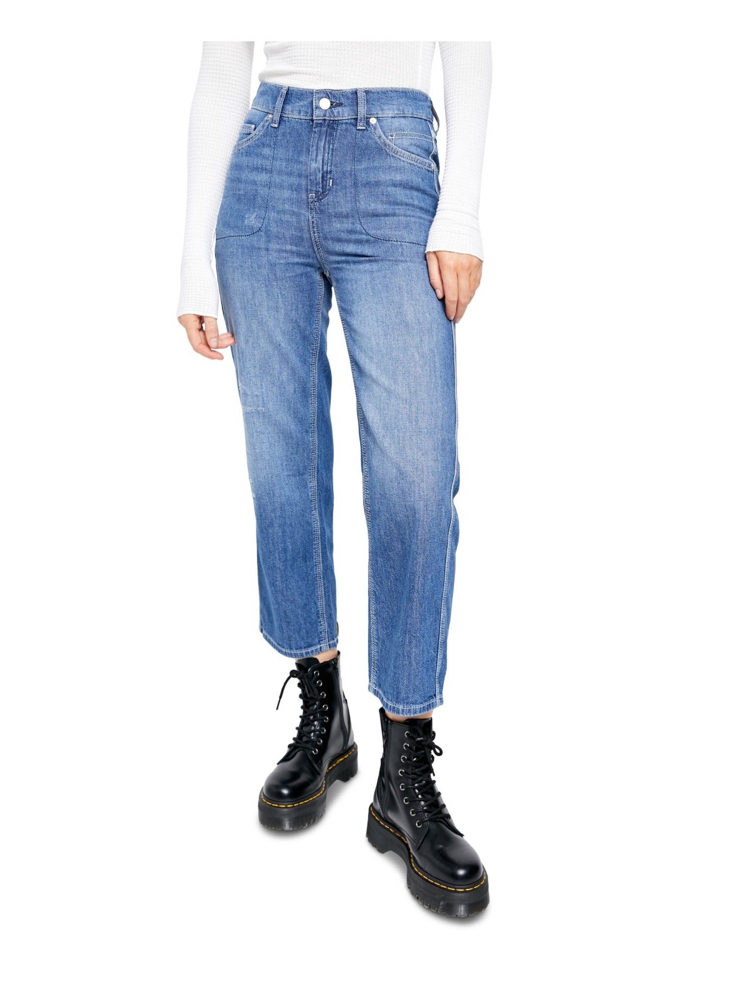 Free People Women's Blue Frayed Jeans Blue Size X-Small