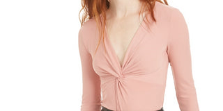 Bar III Women's Twisted Thong Bodysuit Pink Size X-Small