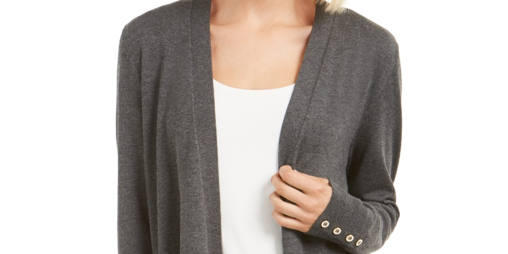 Charter Club Women's Open-Front Cardigan Gray Size Large