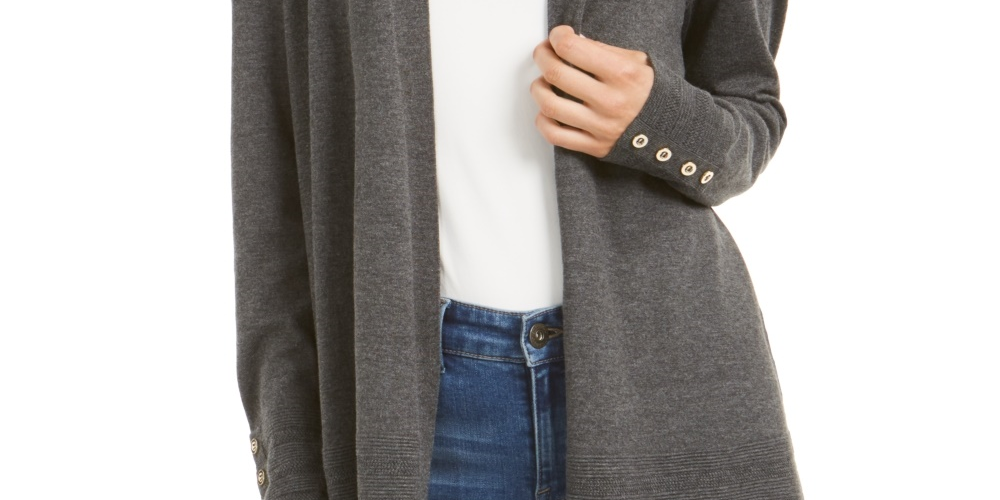 Charter Club Women's Open-Front Cardigan Gray Size Large