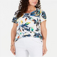 JM Collection Women's Printed Printed Top White Size Petite X-Large