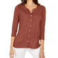 Style & Co Women's Eyelet Button-Front Top Brown Size Medium
