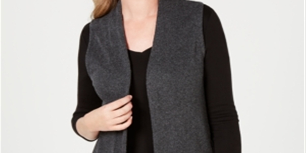 Karen Scott Women's Open Front Vest Charcoal Size Petite S/M