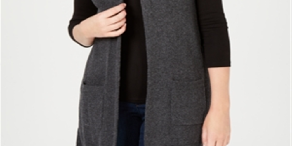 Karen Scott Women's Open Front Vest Charcoal Size Petite S/M