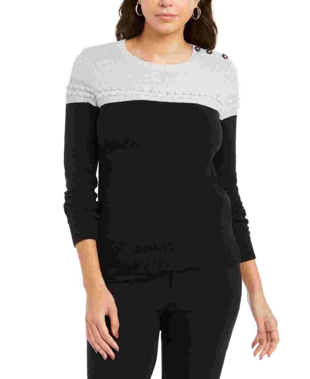 Charter Club Women's Petite Lurex Knit Sweater  Gray Petite Small