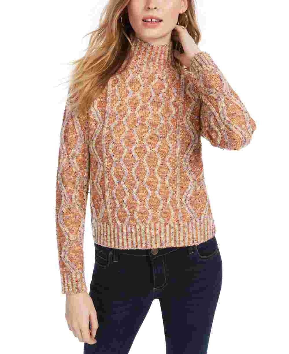 Kit + Sky Women's Orange Printed Long Sleeve Turtle Neck Sweater Orange Size X-Large