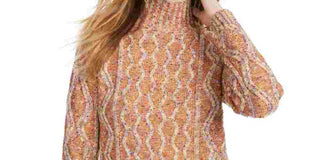 Kit + Sky Women's Orange Printed Long Sleeve Turtle Neck Sweater Orange Size X-Large