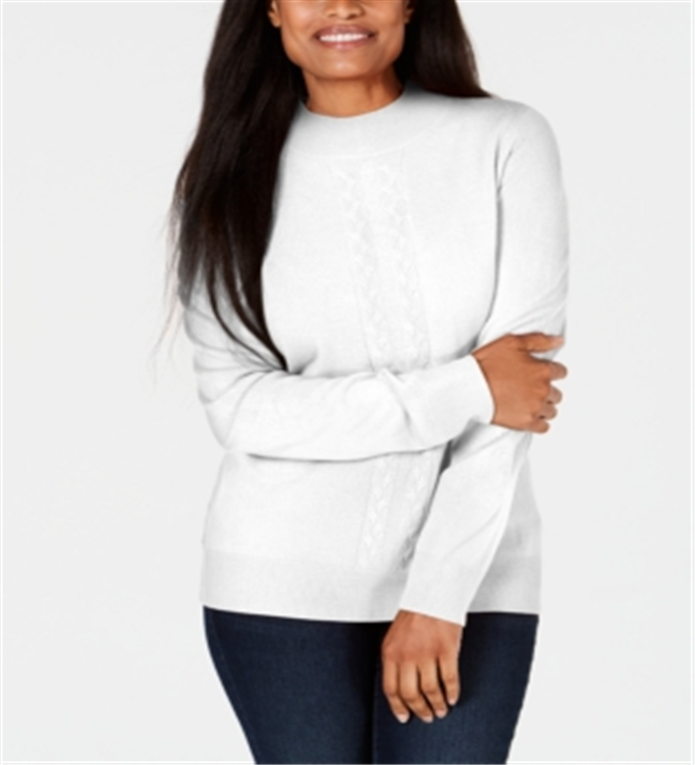 Karen Scott Women's Cable Knit Crewneck Sweater White Size Petite S/M