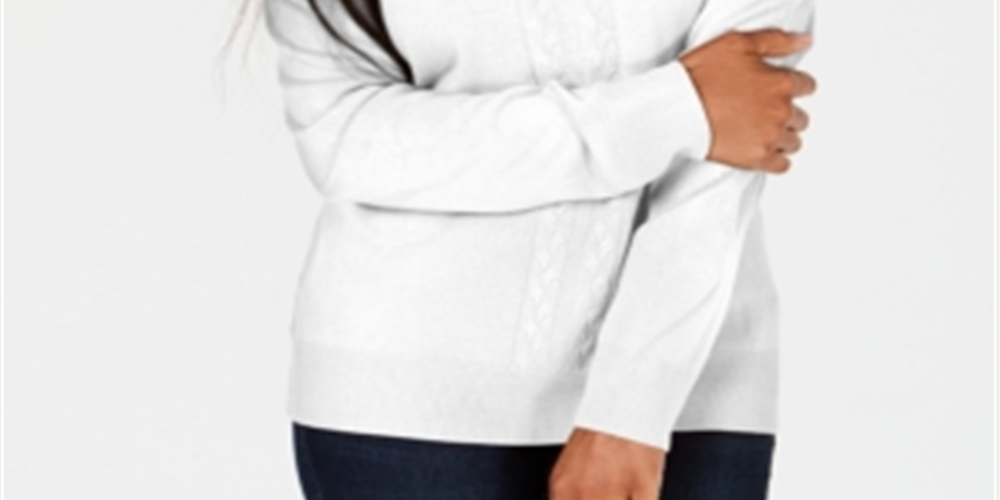 Karen Scott Women's Cable Knit Crewneck Sweater White Size Petite S/M