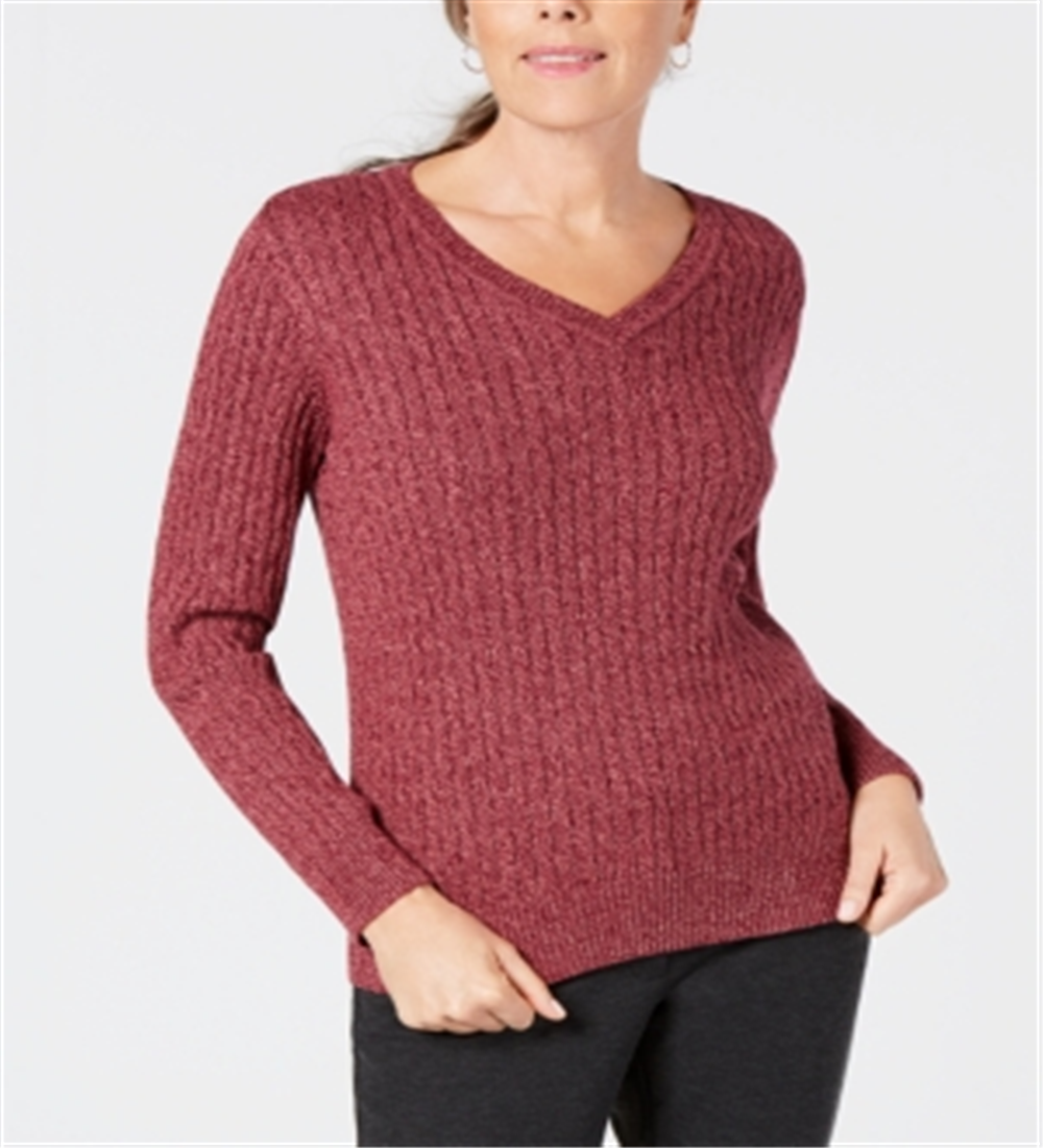 Karen Scott Women's Cotton Cable Knit Sweater Red Size Petite L
