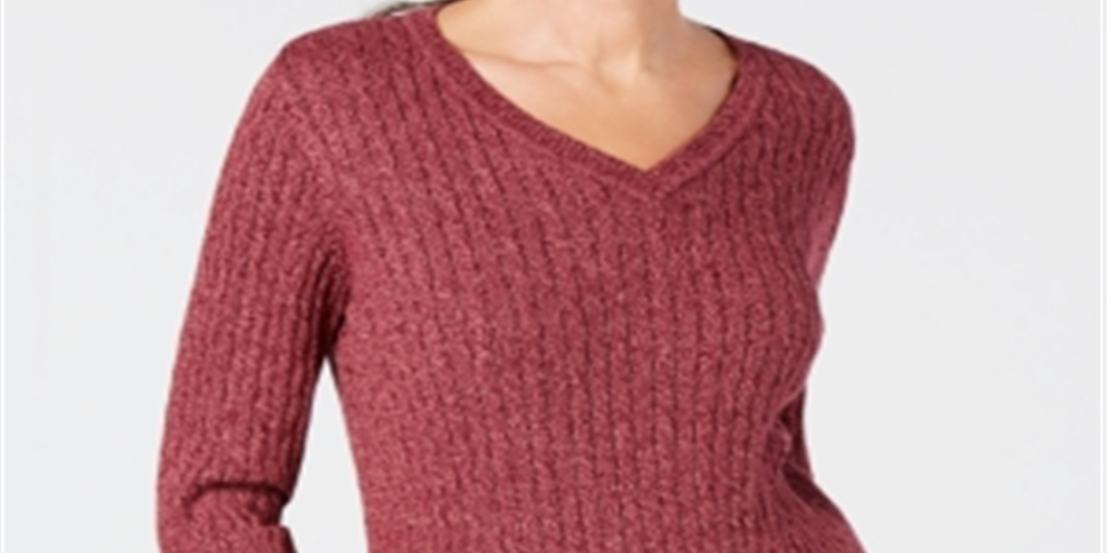 Karen Scott Women's Cotton Cable Knit Sweater Red Size Petite L