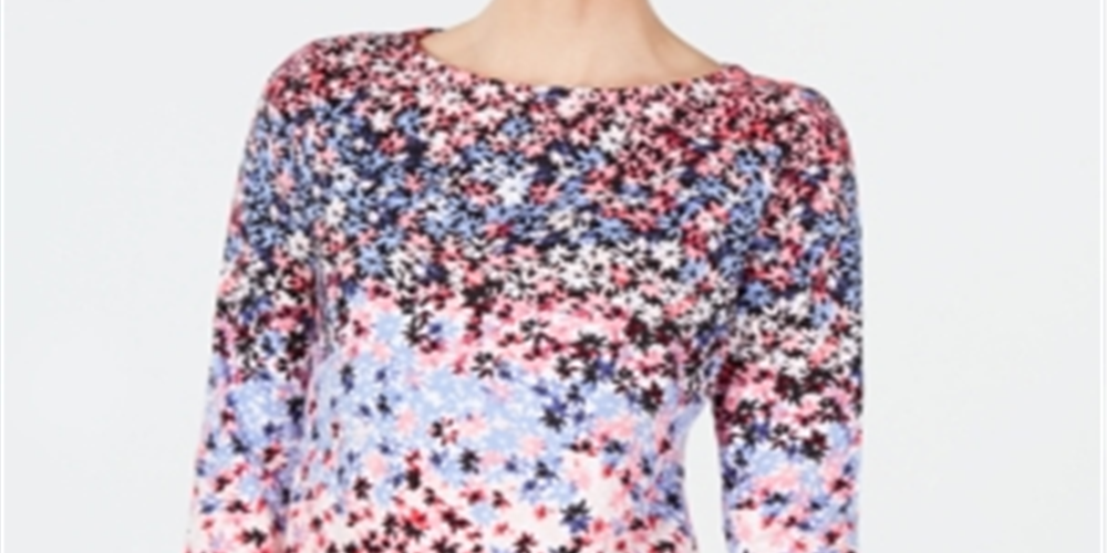 Charter Club Women's Pima Cotton Floral Top Pink Multi Size Petite L
