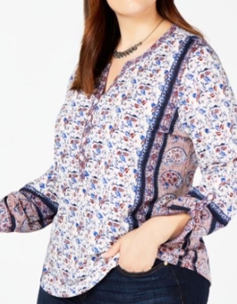 Style & Co Women's Plus Printed Top Blue Multi Size 0X