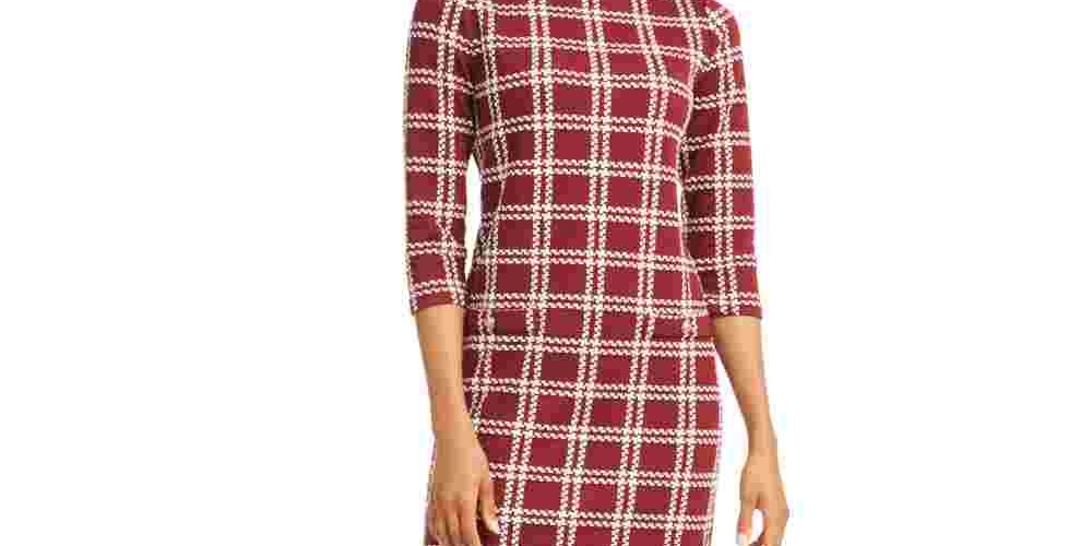 Charter Club Women's Textured Plaid Dress Wine Size Small