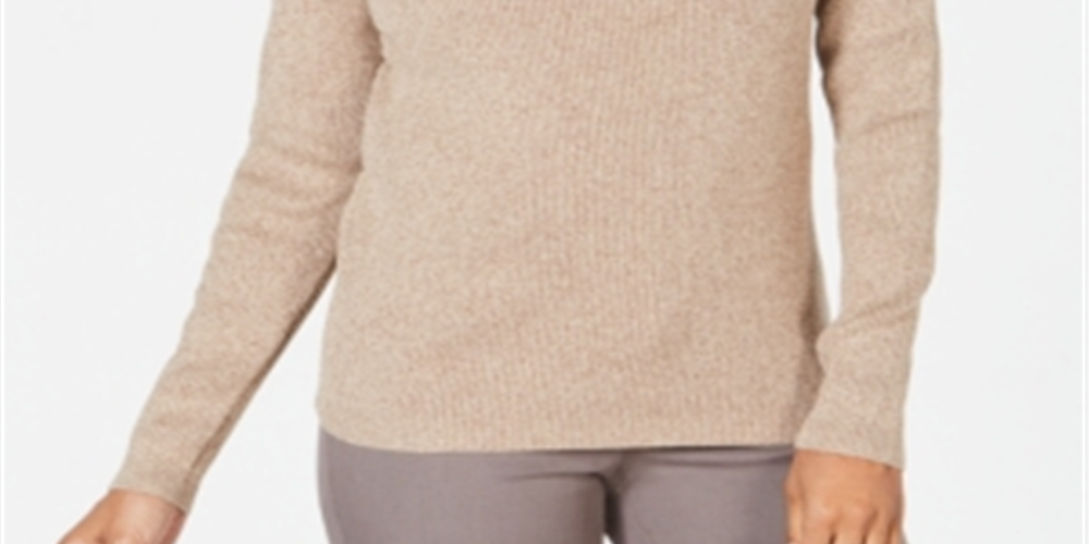 Karen Scott Women's Ribbed Knit Cotton Turtleneck Sweater Brown Size Petite