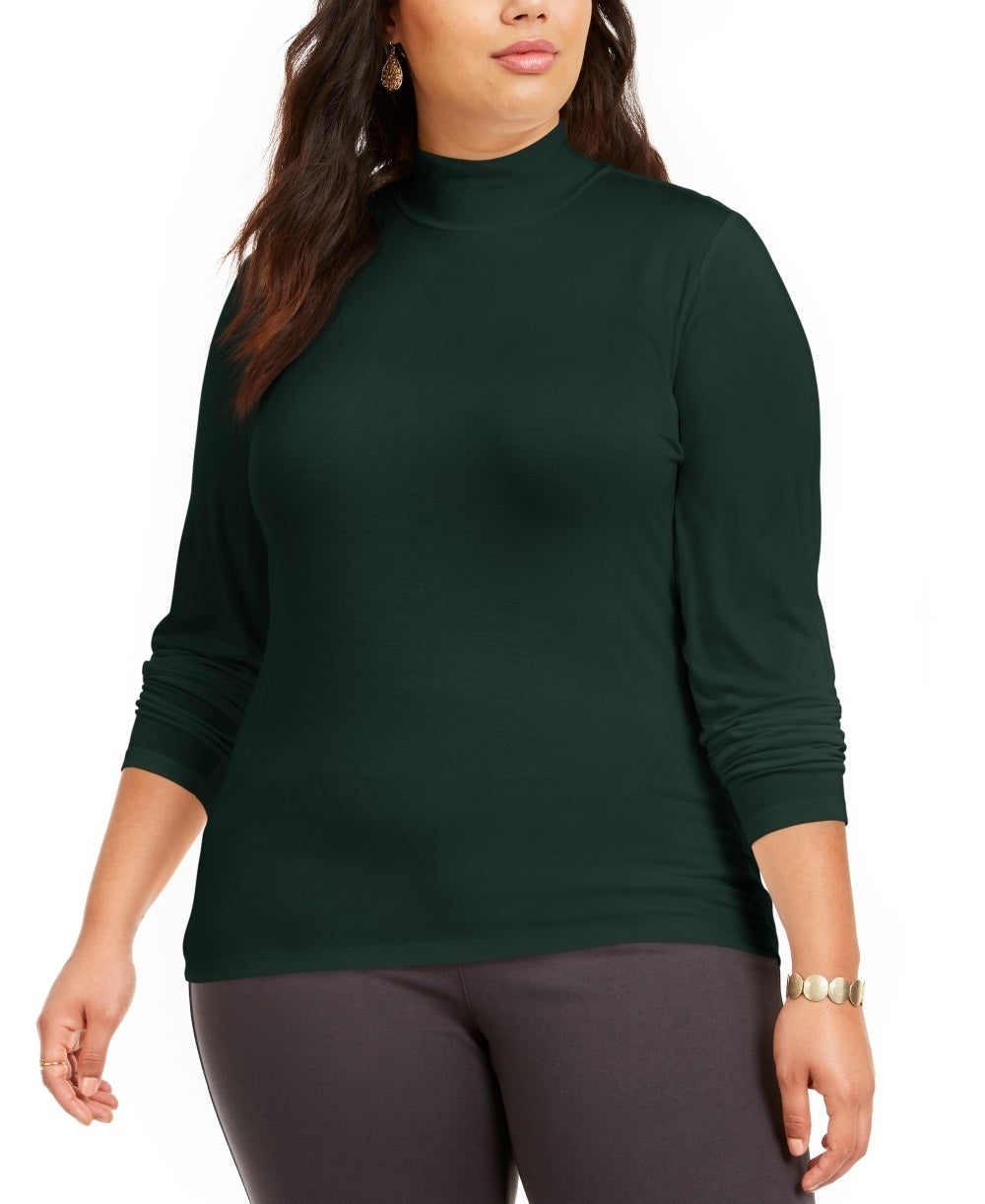 Style & Co Women's Solid Mock Neck Top Green Size 1X