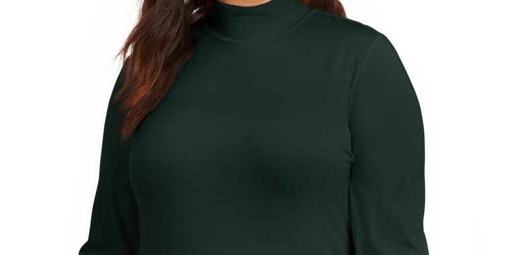 Style & Co Women's Solid Mock Neck Top Green Size 1X