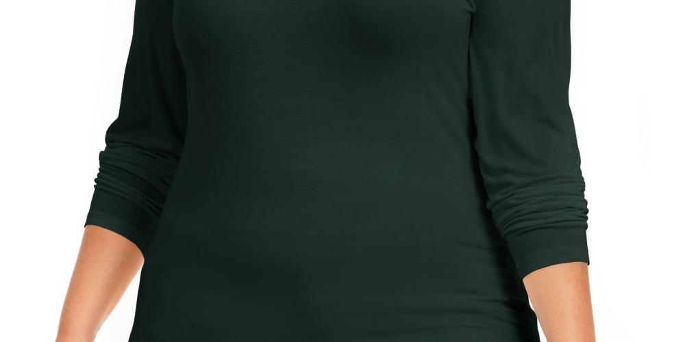 Style & Co Women's Solid Mock Neck Top Green Size 1X