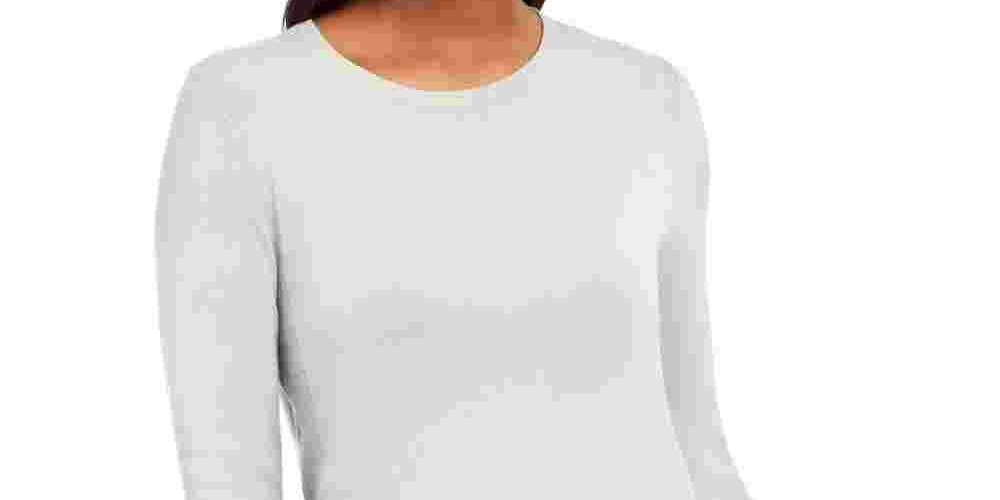 JM Collection Women's Button Cuff Crewneck Sweater  White Size Medium