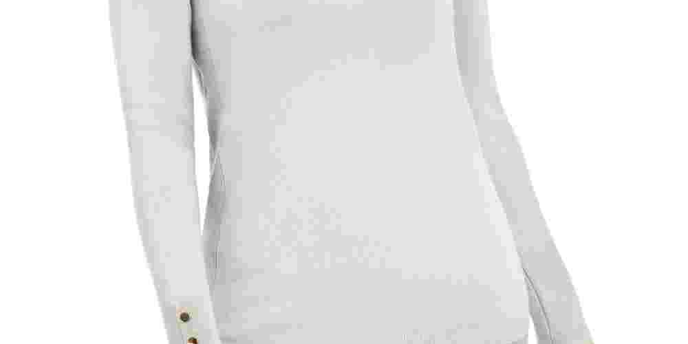 JM Collection Women's Button Cuff Crewneck Sweater  White Size Medium