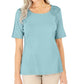 Karen Scott Women's Cotton Crochet Front Top Blue Size X-Small
