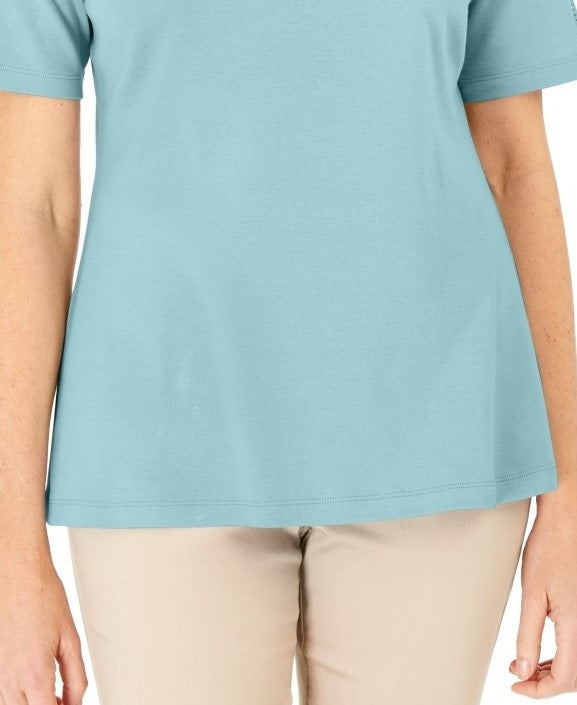 Karen Scott Women's Cotton Crochet Front Top Blue Size X-Small