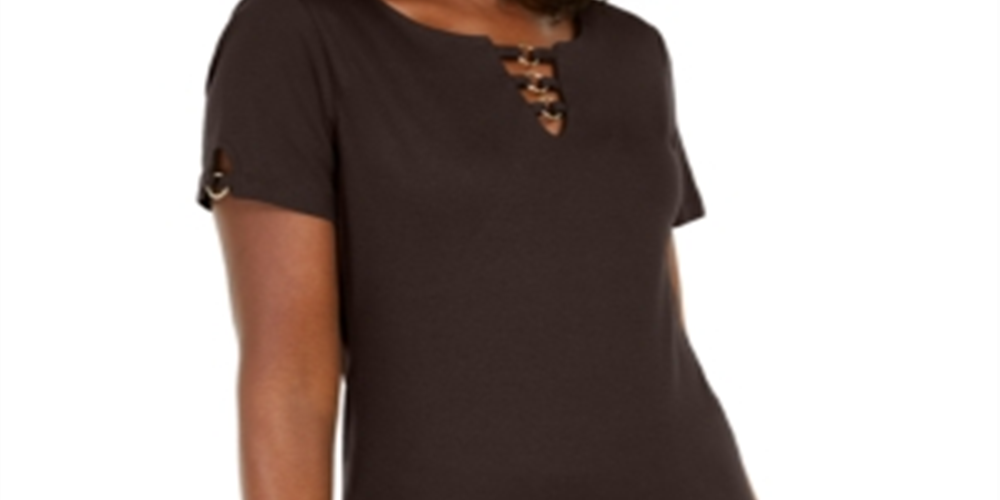 Karen Scott Women's Triple Ring Cutout Top Brown Size Medium