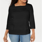 Karen Scott Women's Lace Square Neck 3/4 Sleeve Top Black Size Petite S/M