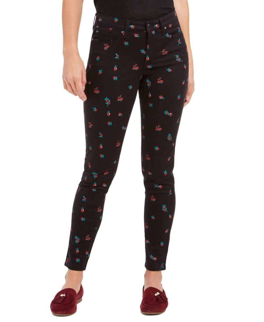 Charter Club Women's Floral Print Skinny Jeans Black Size 4