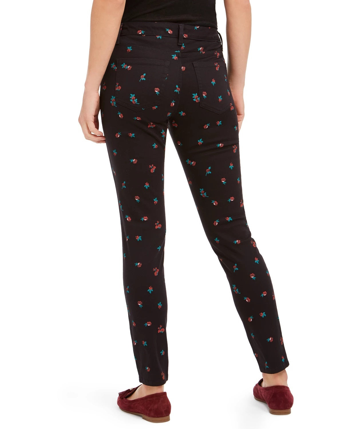 Charter Club Women's Floral Print Skinny Jeans Black Size 4