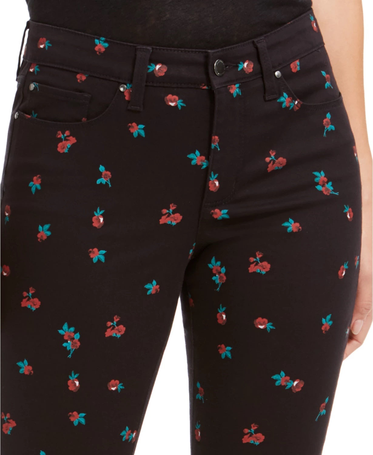 Charter Club Women's Floral Print Skinny Jeans Black Size 4